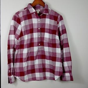 J.Crew burgundy & white plaid check pop over top